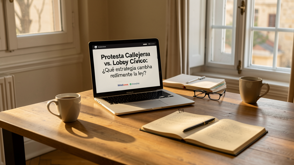 Imagen editorial que ilustra Protesta Callejera vs. Lobby Cívico: ¿Qué estrategia cambia realmente la ley?